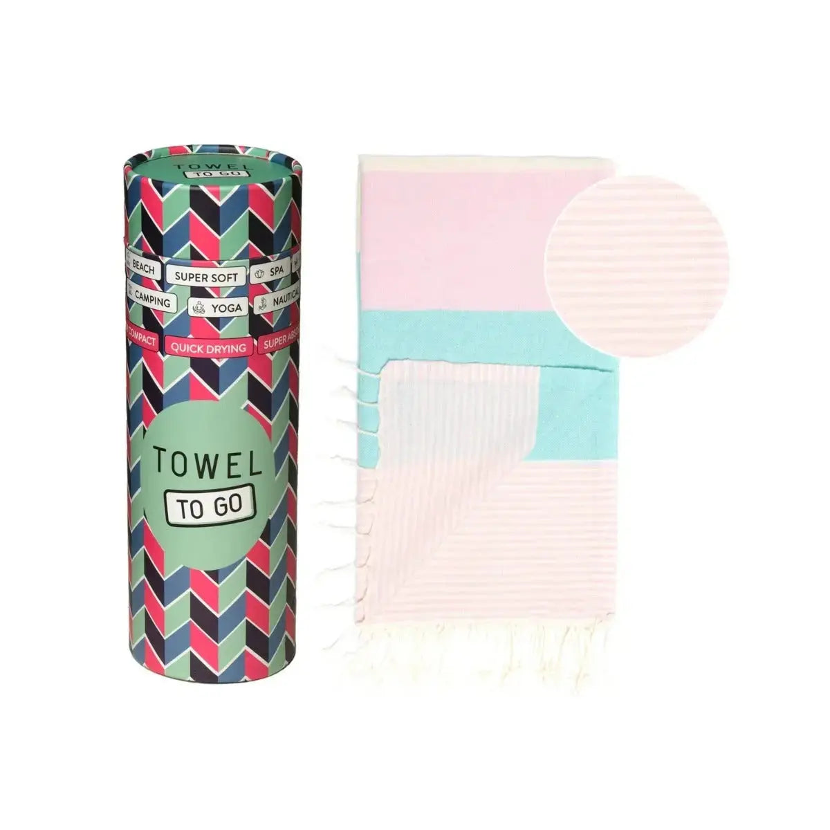 Palermo Strandtuch Baumwolle Hamamtuch 180x100cm Mint-Rosa gestreift von Towel To Go