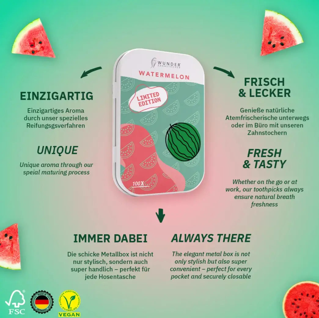 Zahnstocher mit Geschmack Limited Edition Wassermelone von Wunder Zahnstocher
