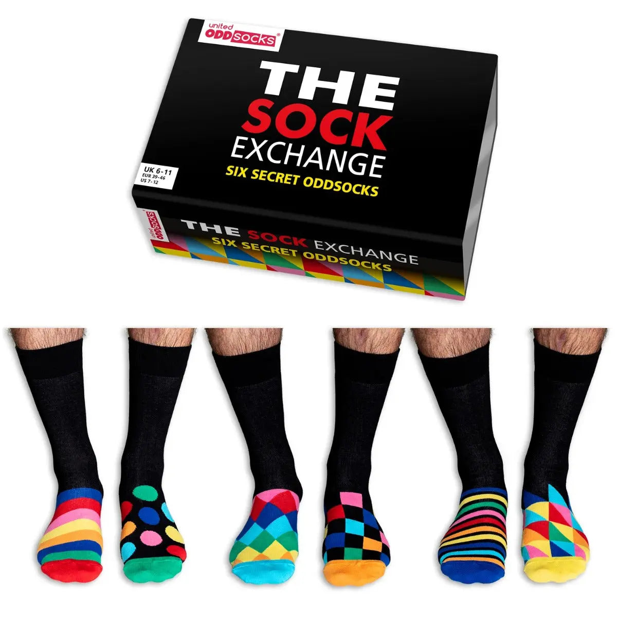Einzelne Socken im 6er Pack, THE SOCK EXCHANGE Secret Oddsocks, Gr. 39-46, mit Geschenkbox von guteszeug.ch