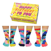 Einzelne Socken im 6er Pack, HAPPY BIRTHDAY TO YOU Bunte Oddsocks, Gr. 37-42, mit Geschenkbox von guteszeug.ch