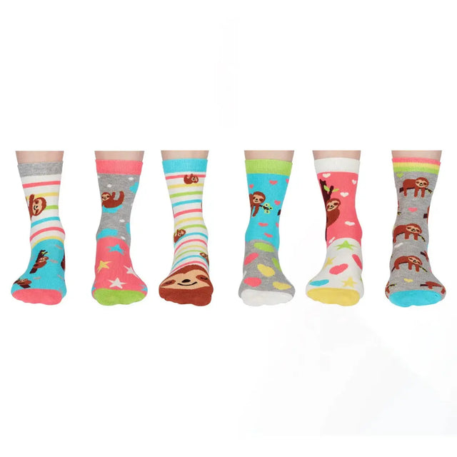 Einzelne Socken im 6er Pack, SLOTH IT Bunte Faultiere, Gr. 37-42, mit Geschenkbox von United Oddsocks