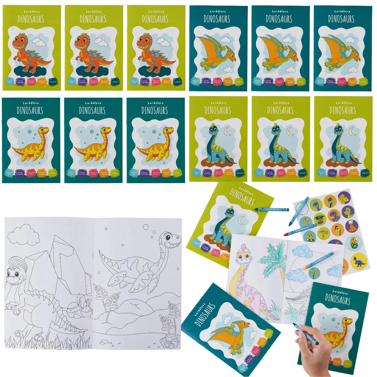 Malbuch Mini mit Sticker Dinosaurier 12 Stück von Twiddlers