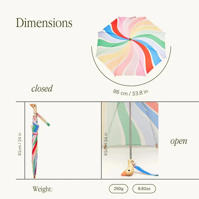 Umweltfreundlicher Kinderregenschirm aus recycelten Materialien LIMITED EDITION mit Meri Meri Design Regenbogenwirbel von Original Duckhead