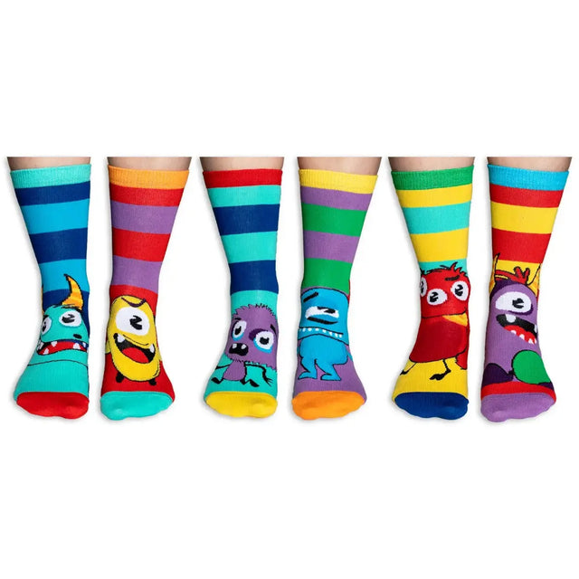 Einzelne Socken im 6er Pack, THE MEDDLERS Bunte Monster, Gr. 30-38, mit Geschenkbox von United Oddsocks