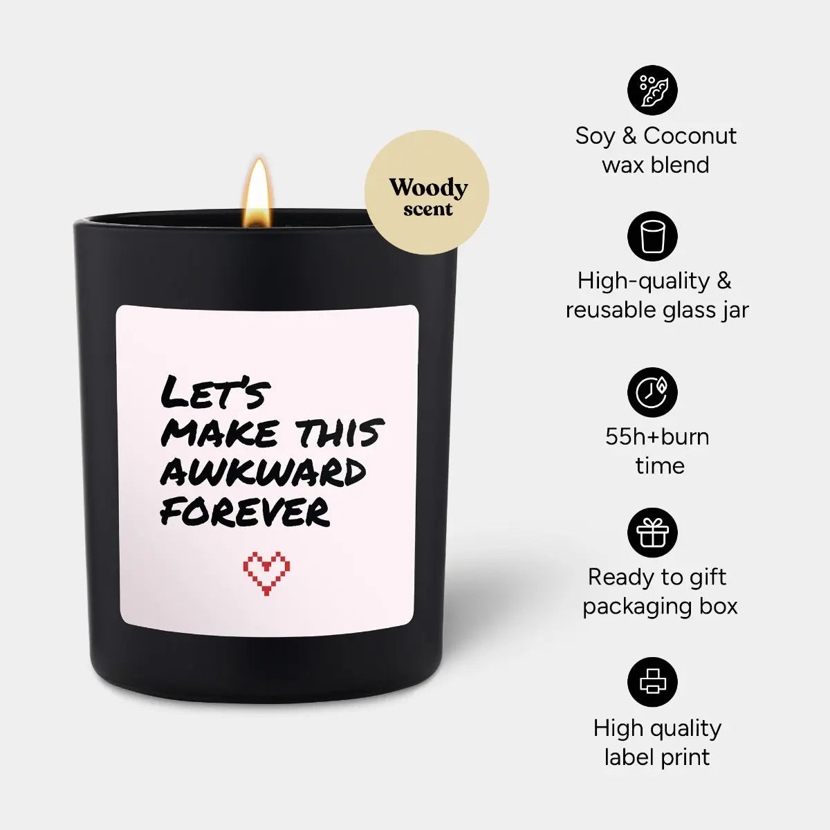 Duftkerze Schwarz Woody Let's make this awkward forever von ChattyCandles