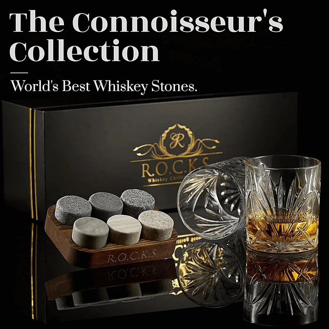Palm Whiskeygläser mit Kühlsteinen Geschenkset von ROCKS Whiskey Chilling Stones
