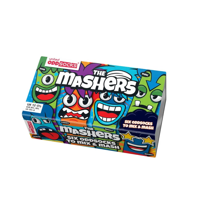 Einzelne Socken im 6er Pack, THE MASHERS Bunte Monster, Gr. 30-38, mit Geschenkbox von United Oddsocks