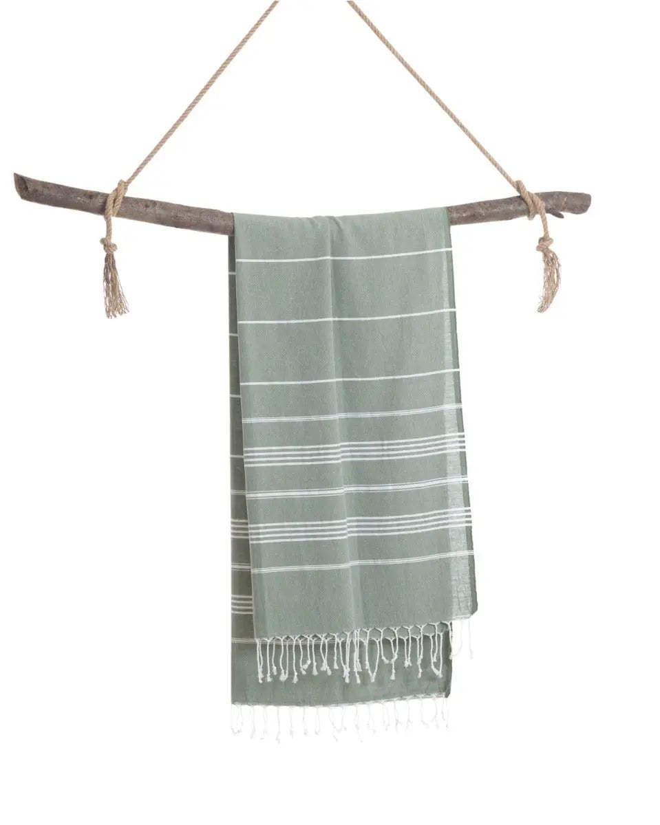 Ipanema Strandtuch Baumwolle Hamamtuch 180x100cm Khaki gestreift von Towel To Go