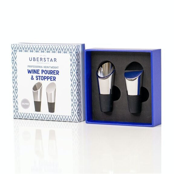 Weinausgiesser & Weinstopper 2er-Set Silber von Uberstar