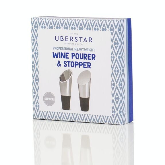 Weinausgiesser & Weinstopper 2er-Set Silber von Uberstar