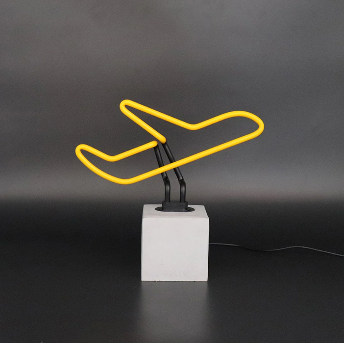 Glas Neon Tischlampe mit Betonsockel - Flugzeug von Locomocean