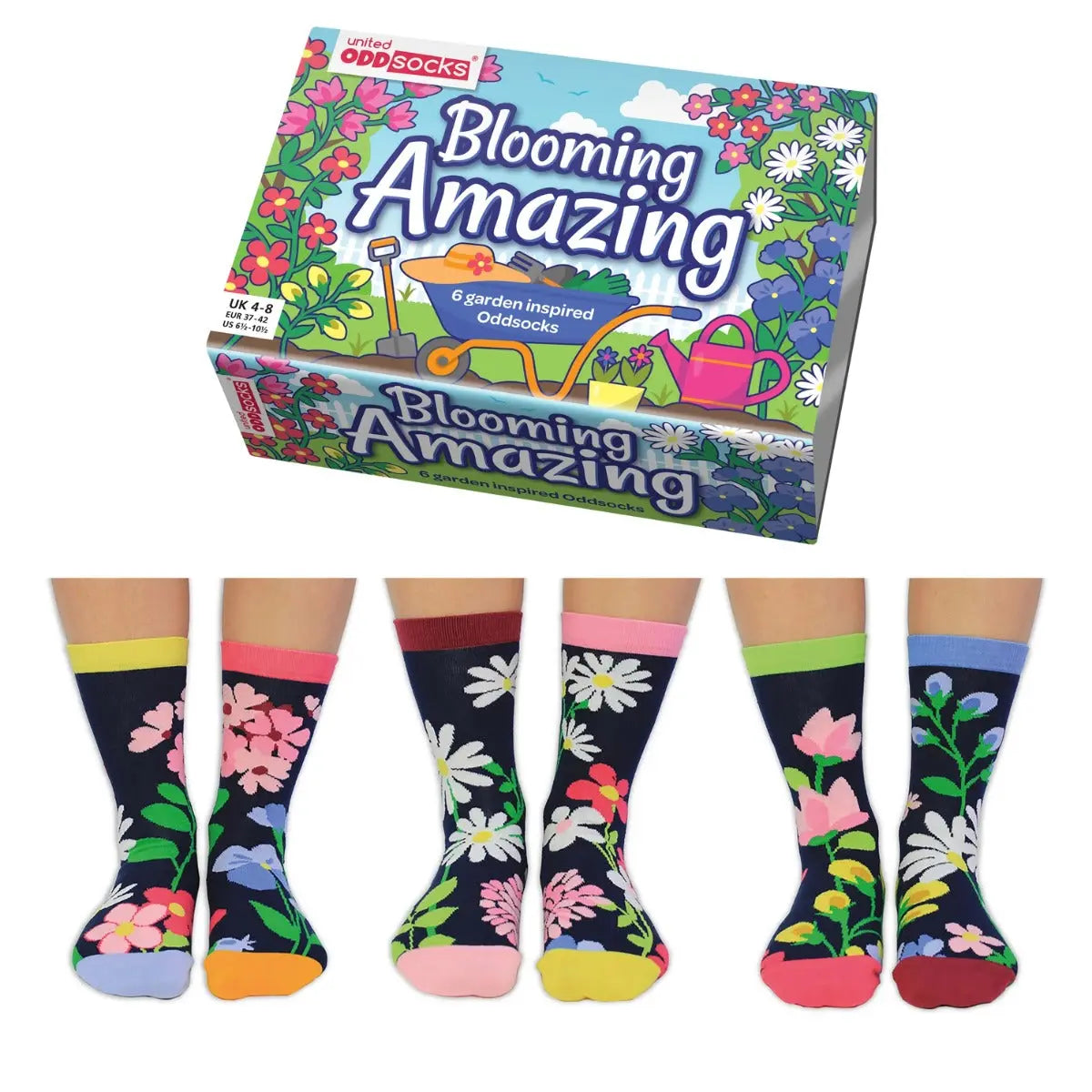 Einzelne Socken im 6er Pack, BLOOMING AMAZING Bunter Garten, Gr. 37-42, mit Geschenkbox von guteszeug.ch