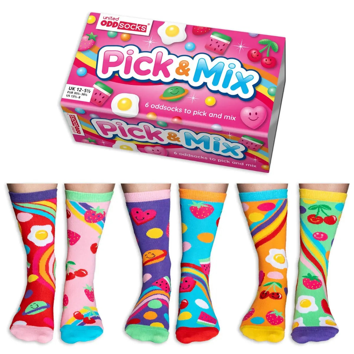 Einzelne Socken im 6er Pack, PICK AND MIX Bunte Oddsocks, Gr. 30,5-38,5, mit Geschenkbox von guteszeug.ch