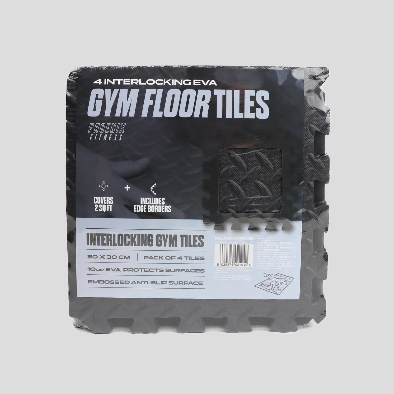 Gym Bodenfliesen 4er Pack 30 x 30 cm Schwarz von Phoenix Fitness