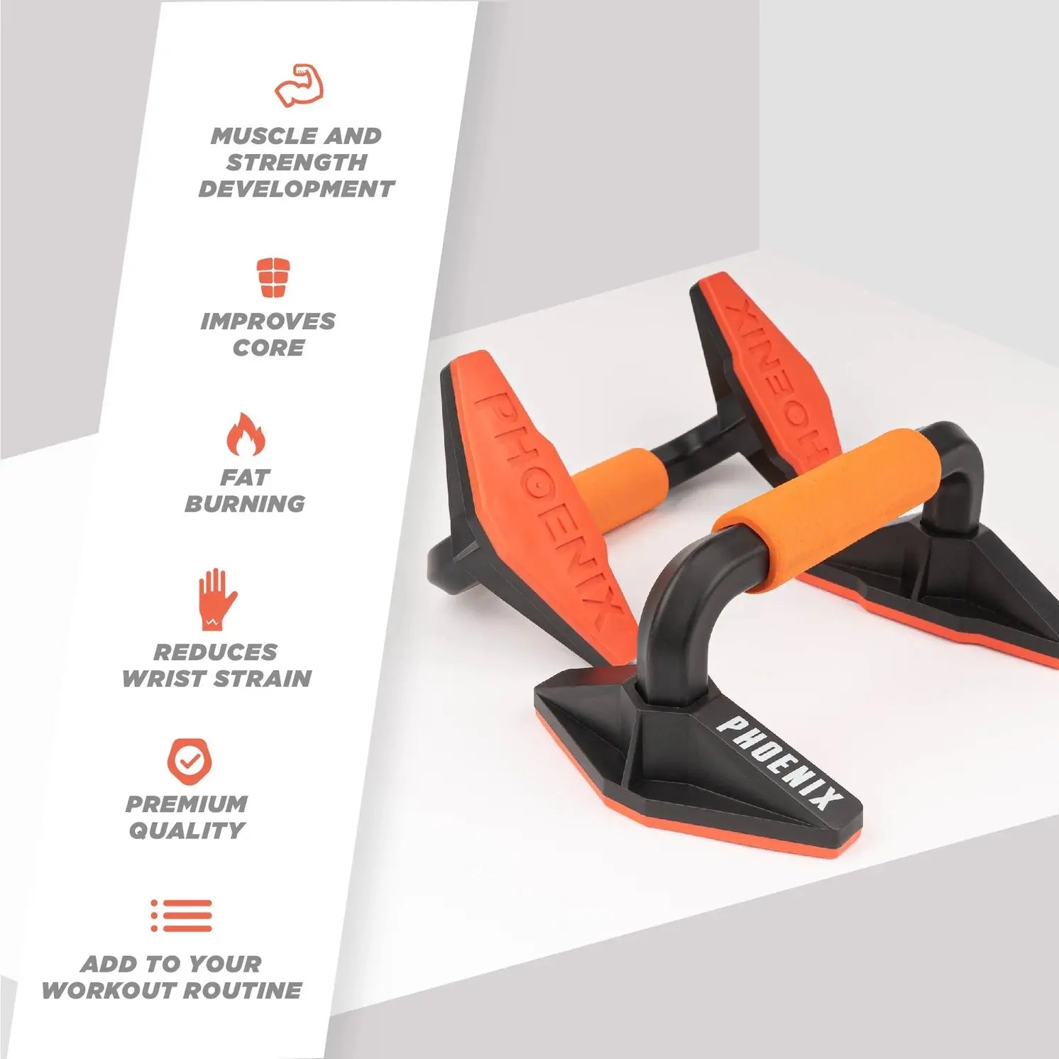 Liegestützgriffe Push-up Bars Schwarz-Orange von Phoenix Fitness