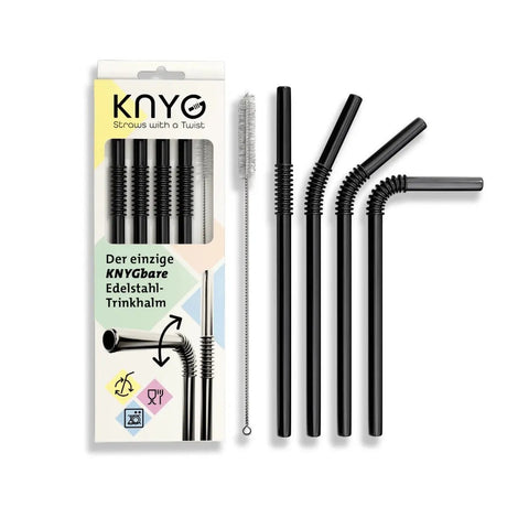 Edelstahl Trinkhalme Biegbar Schwarz 4er Set 22cm von KNYG