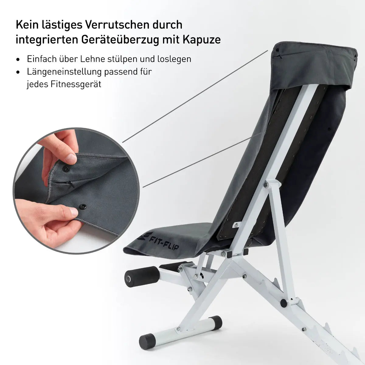 Fitnesshandtuch Mikrofaser mit Reissverschlusstasche 130x48cm Dunkelgrau von Fit-Flip