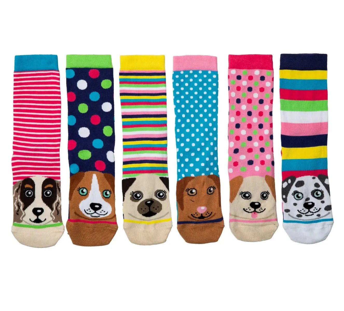 Einzelne Socken im 6er Pack, PAWSOME Bunte Hunde, Gr. 37-42, mit Geschenkbox von guteszeug.ch