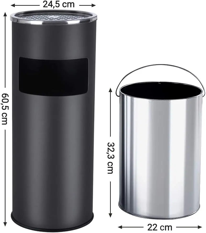 Standaschenbecher 30L Schwarz Metall Aussen von Songmics