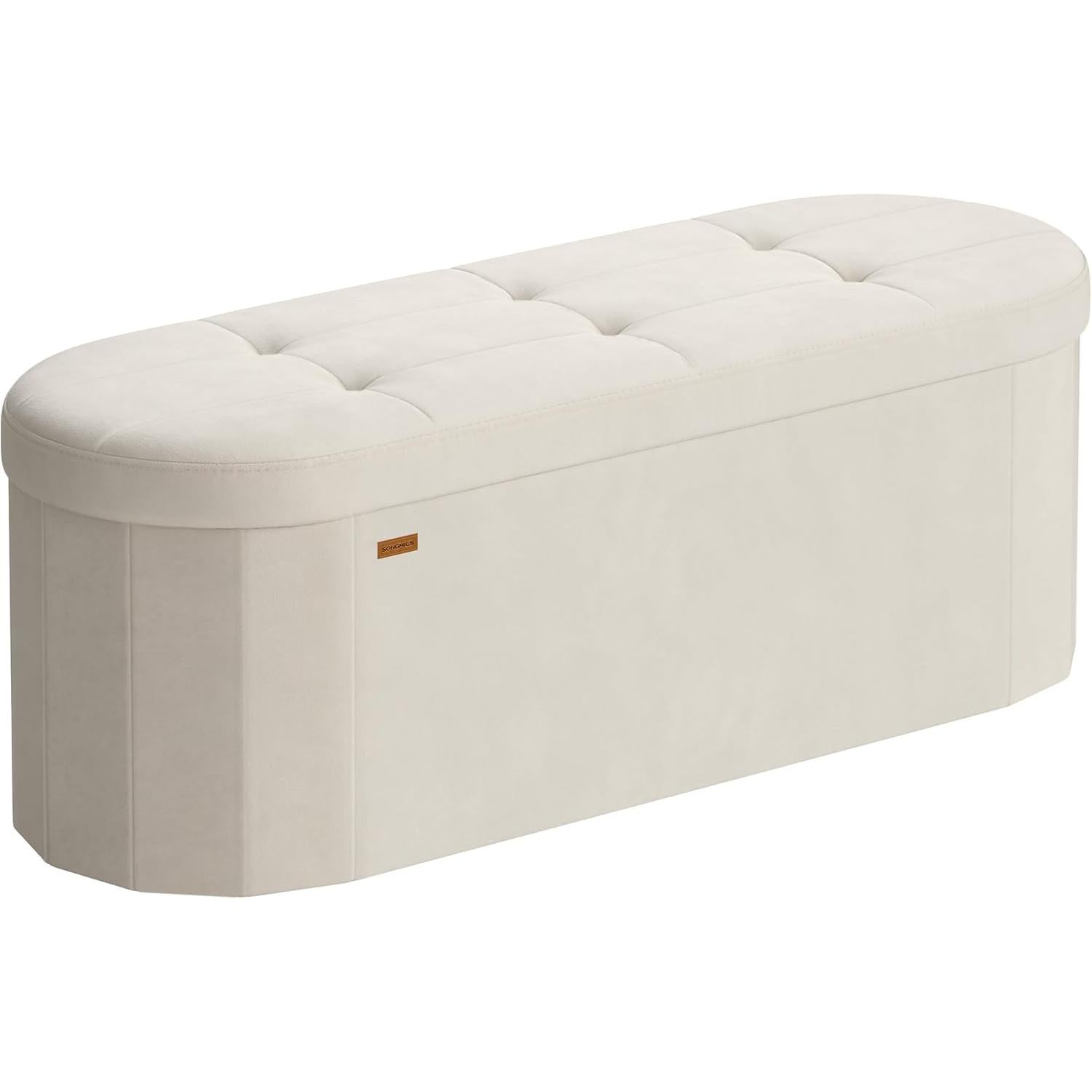 Sitzbank mit Stauraum Samt cremeweiß 110L faltbar 110cm von Songmics