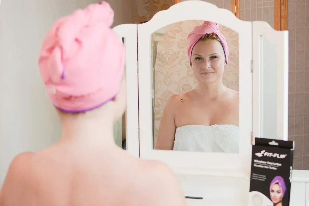 Haarturban Mikrofaser mit Knopf schnelltrocknend Rosa von guteszeug.ch