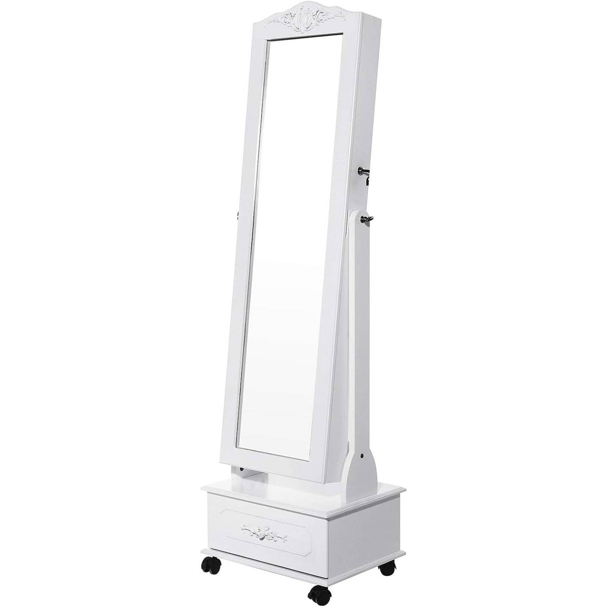 Schmuckschrank mit Spiegel LED 45x45x156 cm Weiss von Songmics