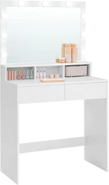 Schminktisch LED Beleuchtung Spiegel Schubladen Weiss von Songmics