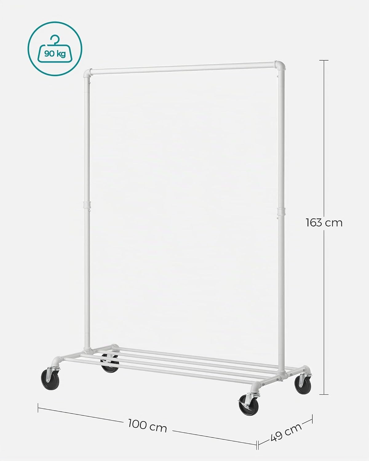 Kleiderständer 100x50x163 cm Rollen Weiss Industrial von Songmics