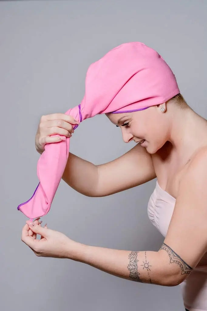Haarturban Mikrofaser mit Knopf schnelltrocknend Rosa von guteszeug.ch
