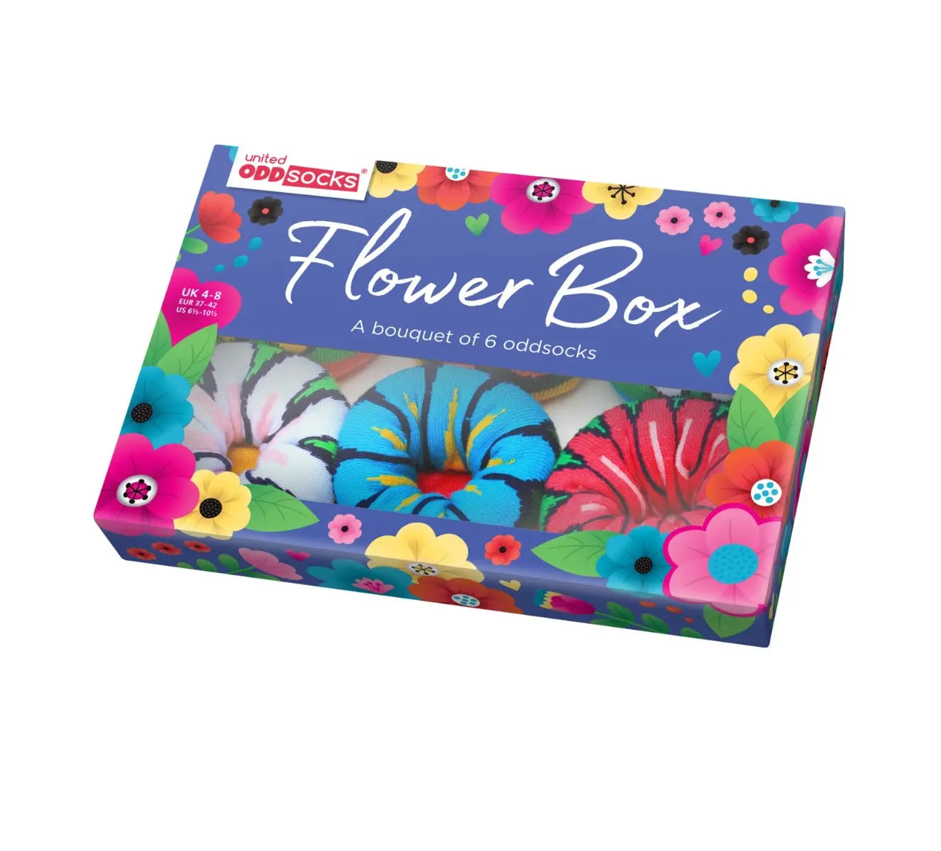 Einzelne Socken im 6er Pack, FLOWER BOX Bunte Blumen, Gr. 37-42, mit Geschenkbox von guteszeug.ch