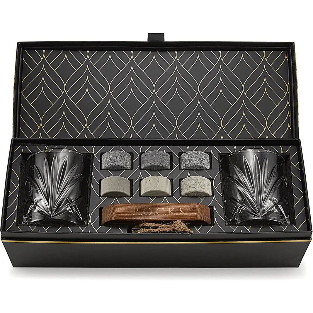 Palm Whiskeygläser mit Kühlsteinen Geschenkset von ROCKS Whiskey Chilling Stones