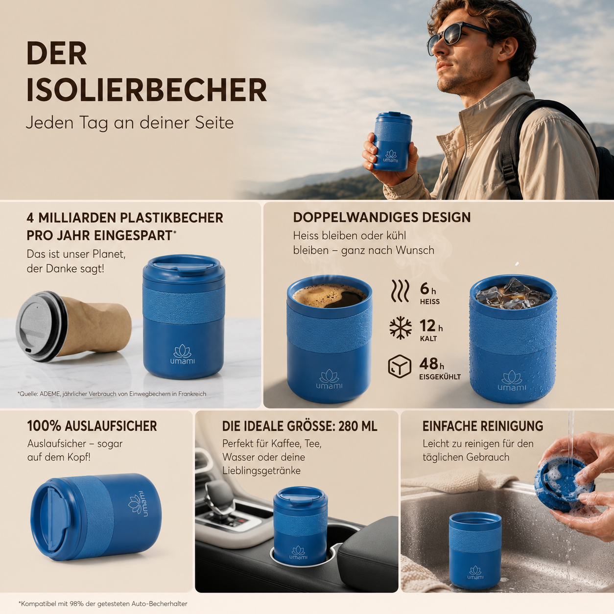 Thermobecher Blau 280 ml von Umami