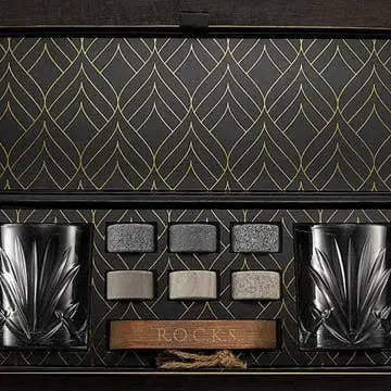 Palm Whiskeygläser mit Kühlsteinen Geschenkset von ROCKS Whiskey Chilling Stones