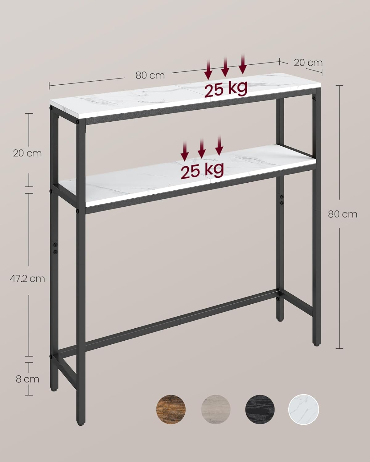 Konsolentisch schmal 2 Ablagen 80cm Marmor Weiß Schwarz von Songmics