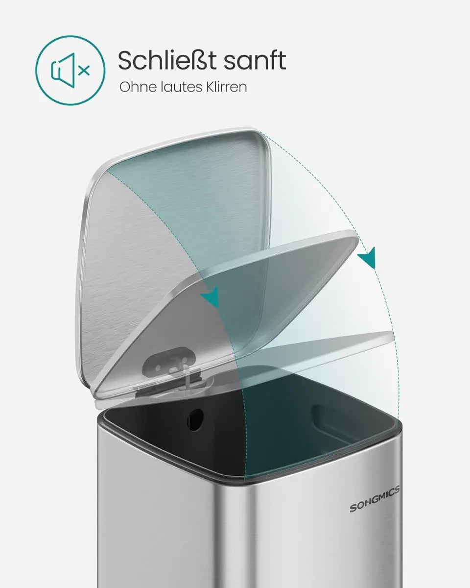 Treteimer 30L Soft-Close Silber Stahl von Songmics