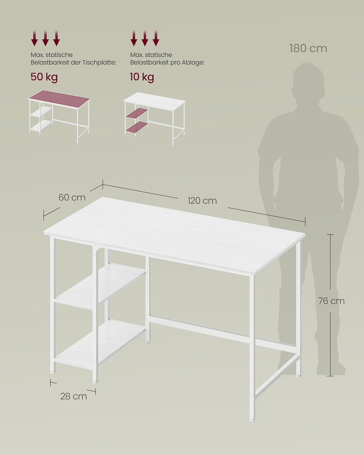 Computertisch 120x60x76 cm Bürotisch Schreibtisch Ahorn von Songmics