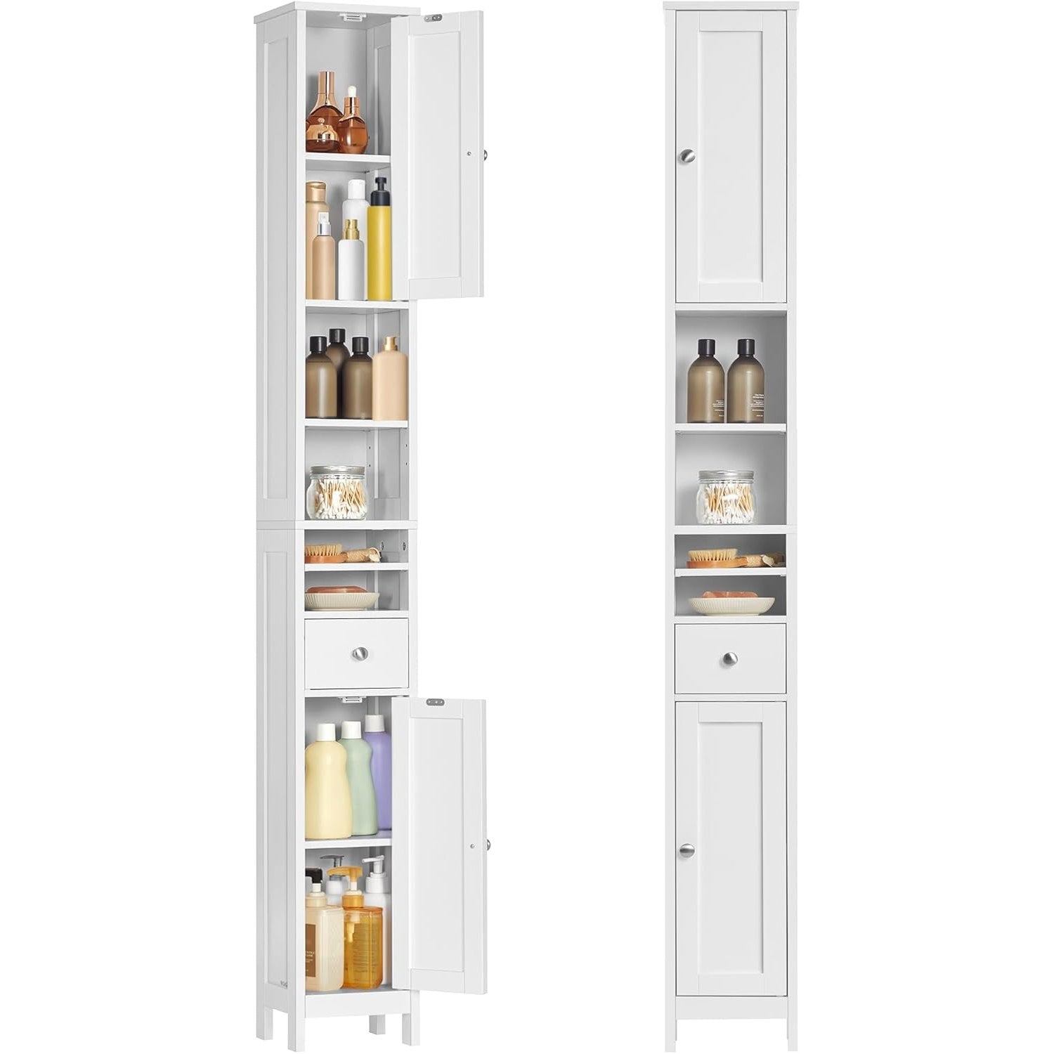 Badezimmerschrank hoch schmal mit Schublade und Ablagen weiß von Songmics