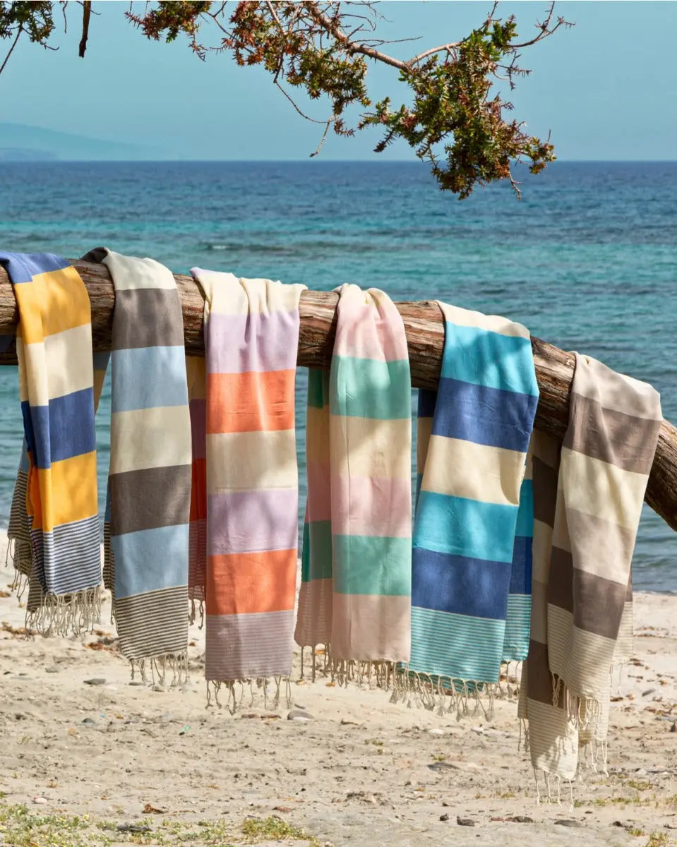 Palermo Strandtuch Baumwolle Hamamtuch 180x100cm Mint-Rosa gestreift von Towel To Go