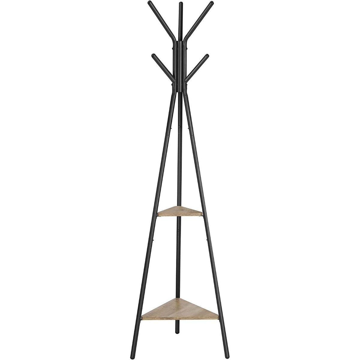 Garderobenständer 6 Haken 2 Ablagen 180 cm Schwarz Greige von Songmics