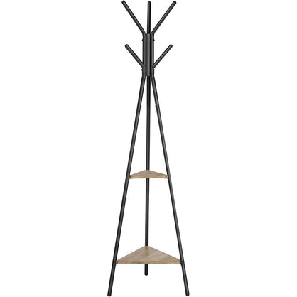 Garderobenständer 6 Haken 2 Ablagen 180 cm Schwarz Greige von Songmics