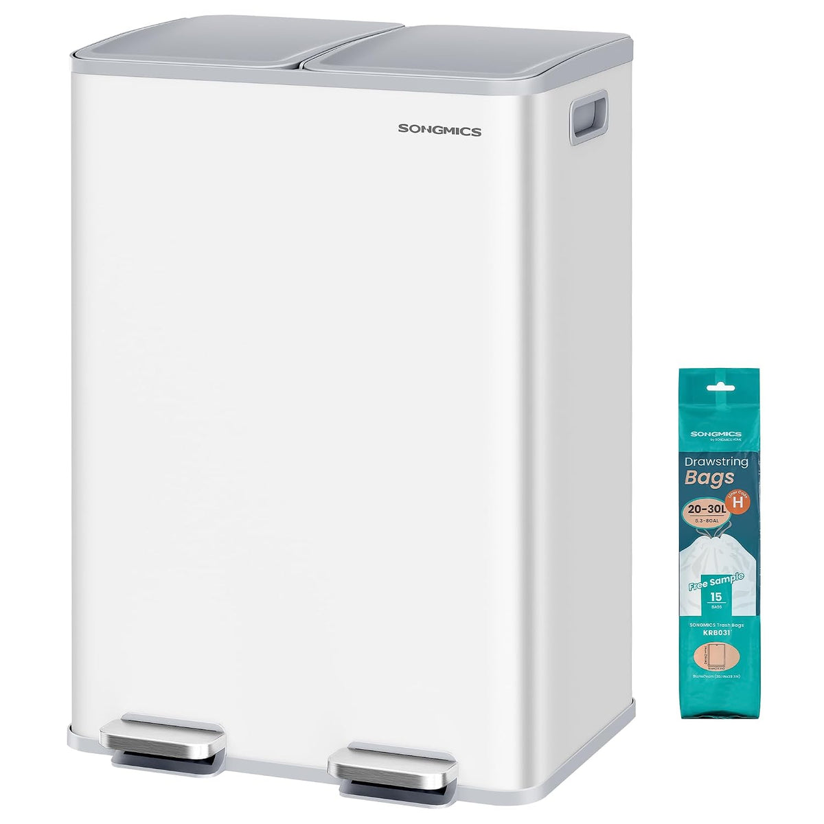 Abfalleimer 60 l 2 Fächer Treteimer Mülltrennung Weiss von Songmics