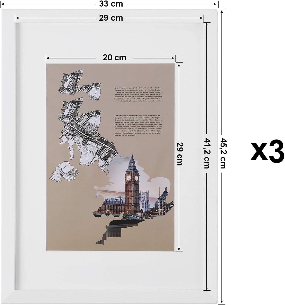 Bilderrahmen 3er-Set A3 Weiss Glas mit Passepartout von Songmics
