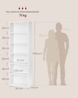 Bücherregal 6-stöckig Offenes Standregal Wolkenweiss, 24 x 60 x 178,5 cm von Songmics