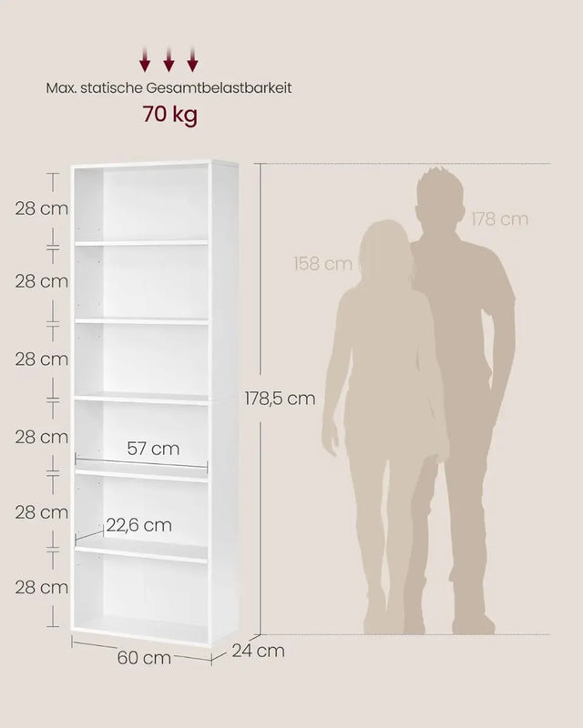 Bücherregal 6-stöckig Offenes Standregal Wolkenweiss, 24 x 60 x 178,5 cm von Songmics