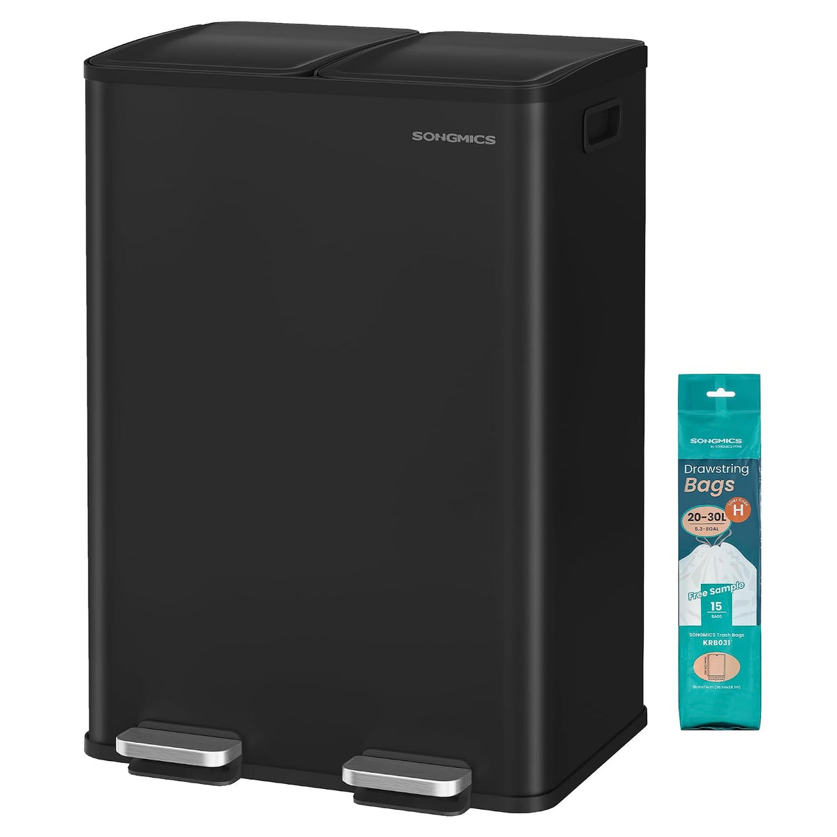 Abfalleimer 60 l 2 Kammern Treteimer Tintenschwarz von Songmics