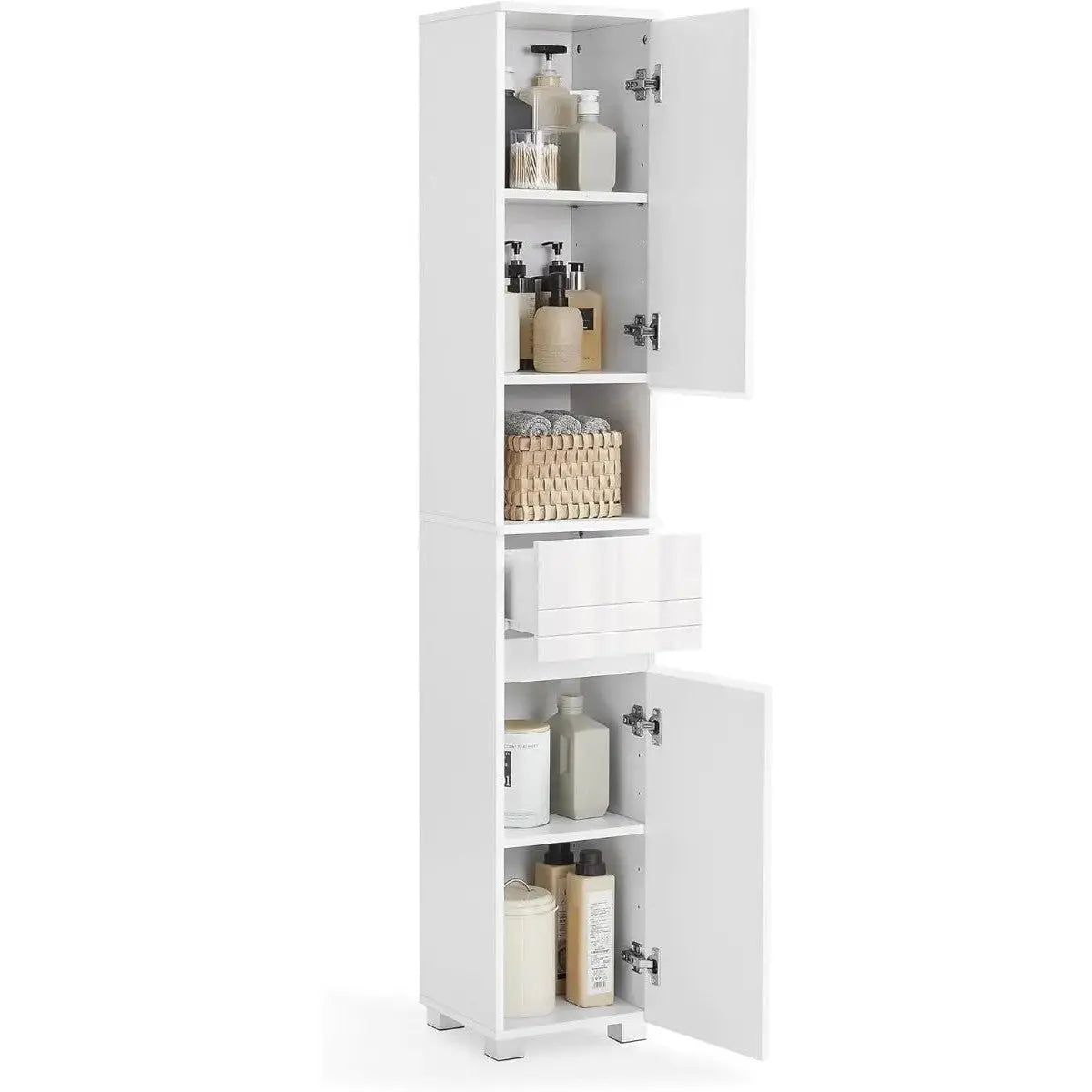 Badezimmerschrank mit Schublade verstellbar Wolkenweiss von Songmics