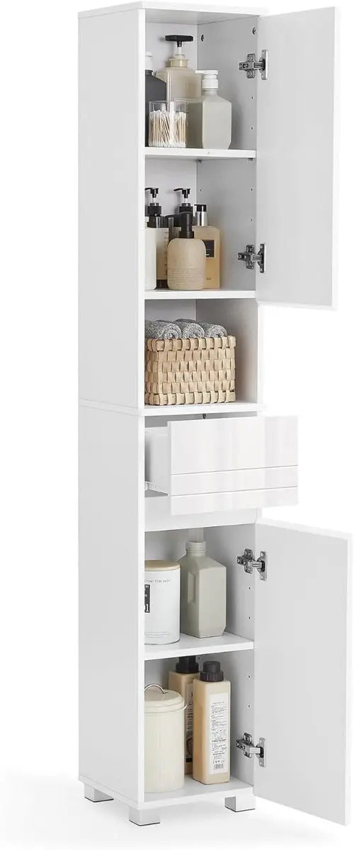 Badezimmerschrank mit Schublade verstellbar Wolkenweiss von Songmics