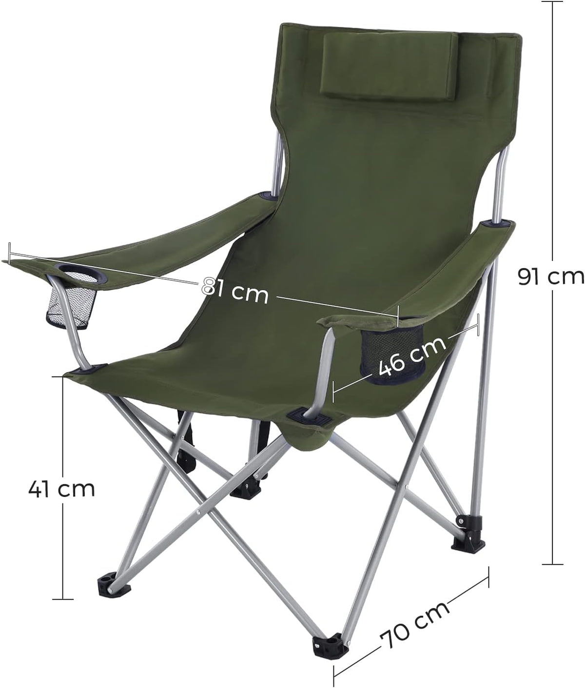 Campingstuhl faltbar 81x70x91 cm Schwarz 150 kg von Songmics