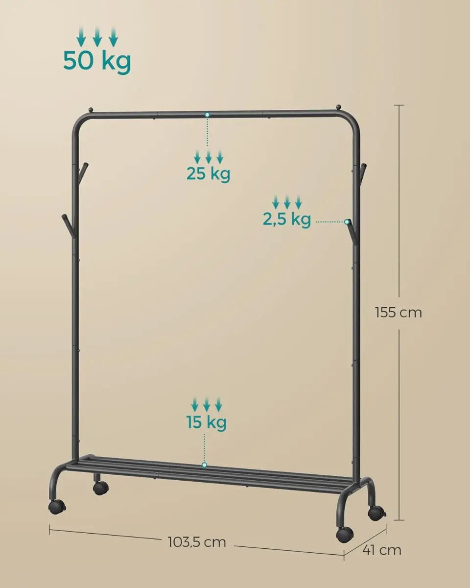 Kleiderständer Rollen Stahlrohre 50kg Schwarz von Songmics