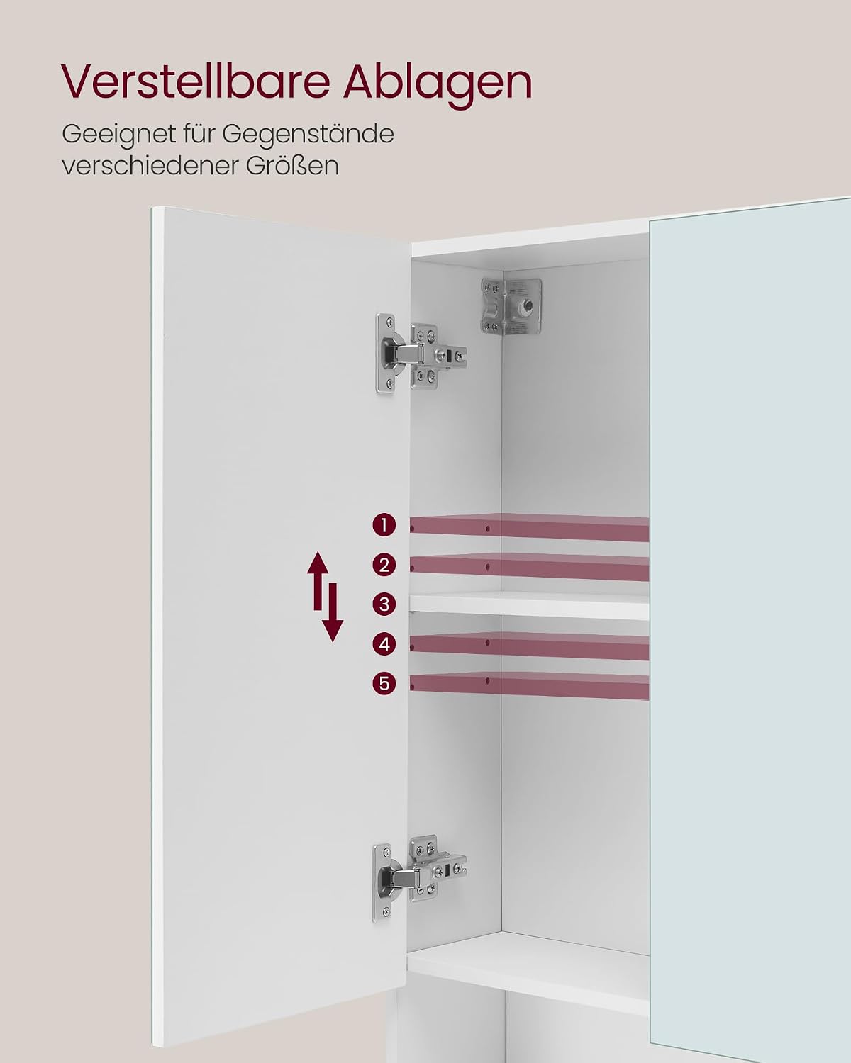 Spiegelschrank 90 cm 3 Türen wandmontiert Wolkenweiss von Songmics
